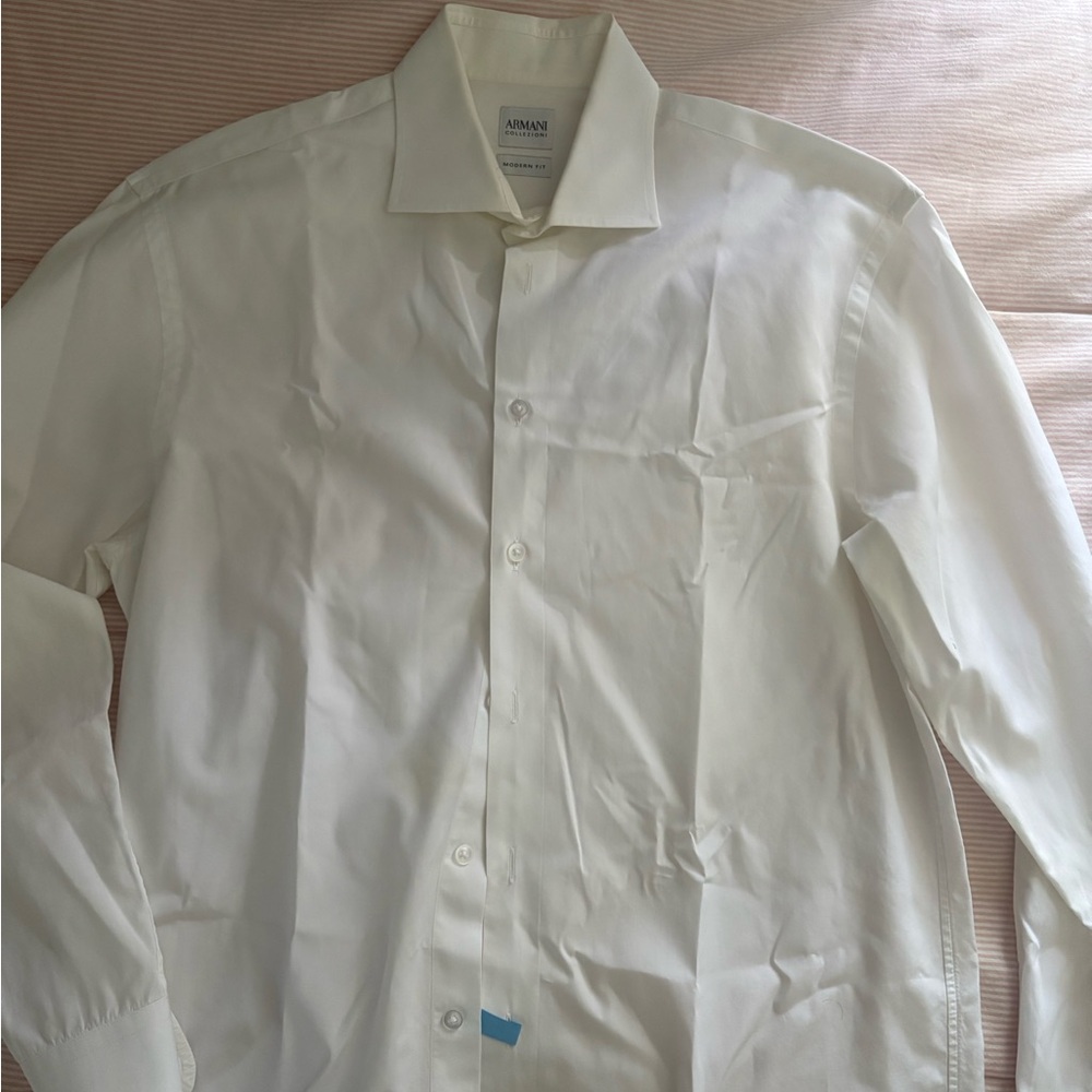 Giorgio Armani Men's White Button Down Collared Shirt